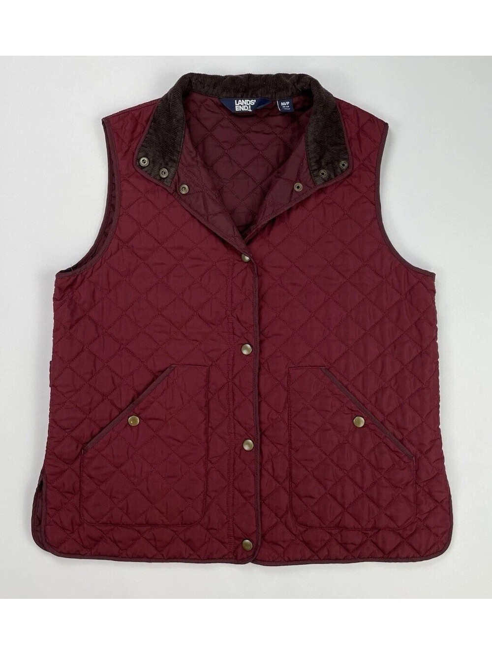 Lands' End Quilted Lightweight Primaloft Vest Corduroy Collar Petite Medium